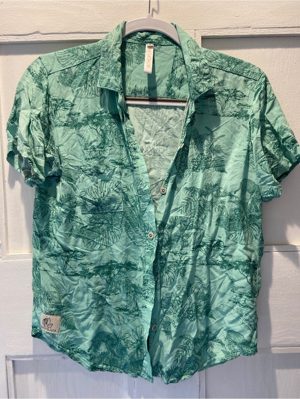 Light Green Tropical Print Short-Sleeve Shirt